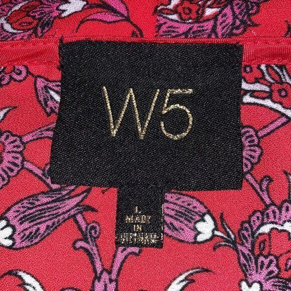 W5 Womens Blouse Top Ruffled V Neck Collar Relaxed Fit Short Sleeve Red Large - Picture 6 of 8